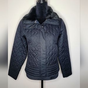 Marmot St Moritz Women's Black Quilted Puffer Jacket with Fur Collar Size S
